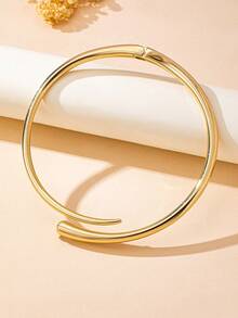 1pc Minimalist Geometric Design Spring Choker Necklace, Fashionable & Unique, Suitable For Women's Daily Wear, Birthday Gift - Yellow Gold - View 3