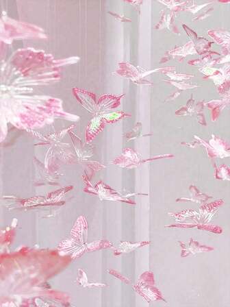 21 piezas/Set Decoraciones colgantes de mariposas de estilo DIY para decorar el techo, el árbol de Navidad, la boda, el dormitorio. Decoraciones colgantes de mariposas de cristal. Cortinas de puerta con mariposas de moda para decoración de boda. Color de fondo rosa/morado. Adornos de mariposa DIY para decoración de habitación, fiesta, boda.