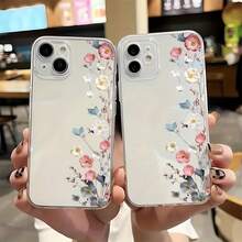 1 pieza Funda de teléfono transparente con diseño floral colorido y protección contra golpes, compatible con Apple & Series