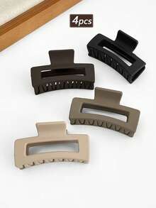 4pcs Medium Square Lightweight Hair Claw Clips In Mixed Coffee Colors, Suitable For Bun Hairstyles For Daily And Formal Occasions, Gift For Girlfriend, Back To School Season Hair Accessories Fall Hair Clips Autumn Decor Accessories For Women