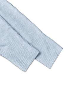 女士休闲优雅纯色露肩蝙蝠长袖常规套头衫针织露肩套头衫短款上衣可爱毛衣，春夏秋季 - 淺藍色 - 查看 10