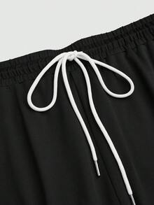 Plus Size Women Slim Fit Drawstring Pants, Elegant Trousers - Black - View 3
