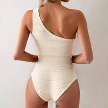 1 Piece Sexy One Shoulder Swimsuit With Shell And Starfish Decoration For Women, Fitted Swimsuit For Beach Vacation, One-Piece Swimsuit - 米色 - 查看 2