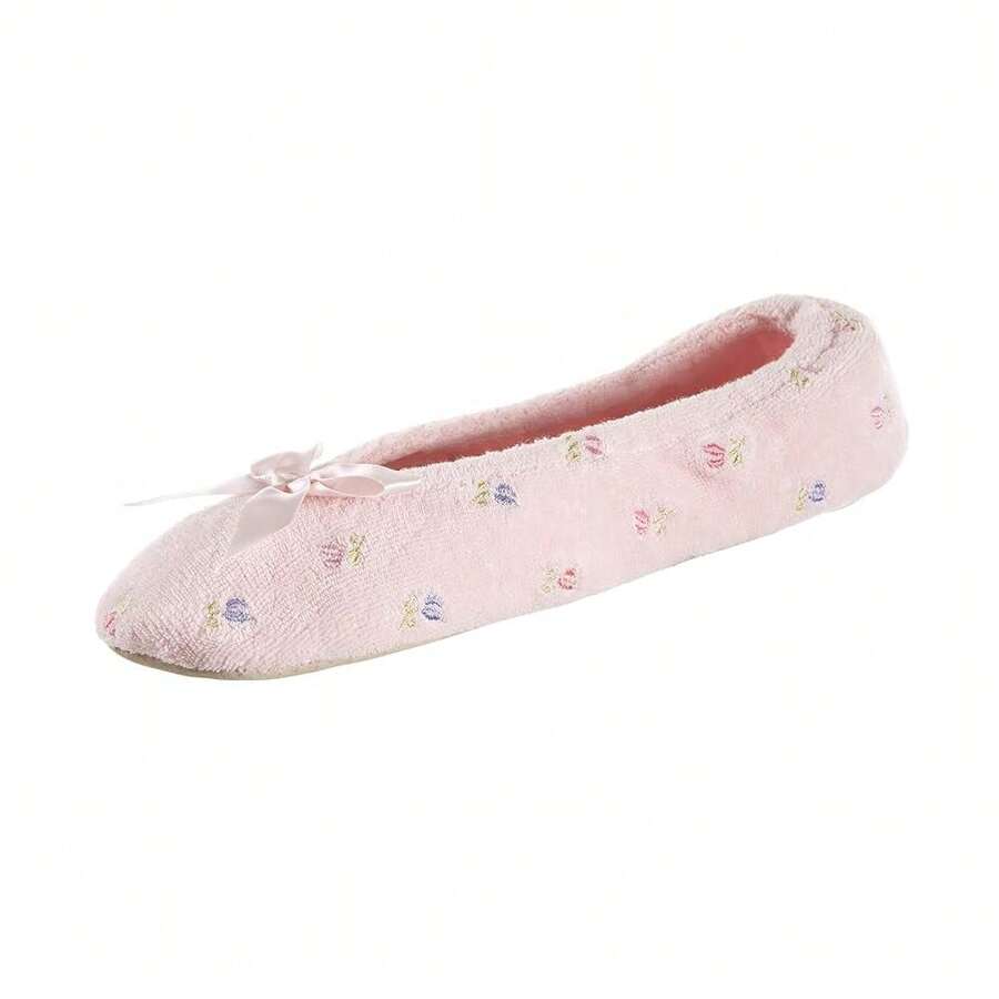 Isotoner Women's Embroidered Terry Ballerina Slippers-902582 - PinkSoftTieBow - View 1