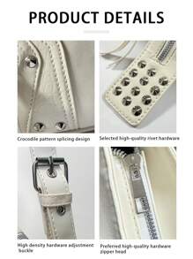 New Spring/Summer Motorcycle Bag, Y2K Girl Large Capacity Multi-Function Handbag, Rivet Shoulder Bag, Crossbody Bag, Underarm Bag With Unique Design, Fashionable Niche Deep Beige, New Ladies Handbag - Beige - View 10