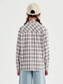 Balabala 2025年秋季新款格纹纽扣长袖女童衬衫 - 紅白色調 - 查看 3