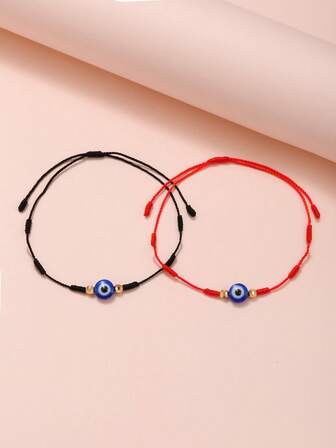 1 Set Of 2 Evil Eye Accessories Handmade Braided Bracelets, Adjustable Friendship Bracelets Suitable For Boys, Girls, Daily Wear Or Gift For Friends