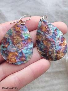 2pcs Flower, Leaf & Geometric Hollow Pendant Earrings, Multi-Color Metal, Minimalist Design For Women, Party