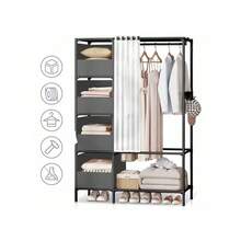 Heavy Duty Metal Clothes Rail Storage Garment Shelf Hanging Rack Display Stand - Black - View 2