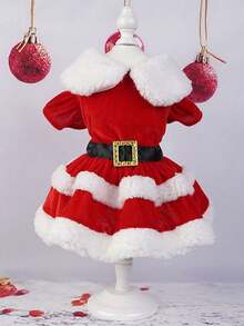 1 buah Gaun Natal Hewan Peliharaan Hangat Berwarna Merah Elegan dan Lucu dari Poliester dengan Hiasan Putih, Cocok untuk Kucing dan Anjing Kecil dan Sedang di Musim Gugur dan Musim Dingin (Topi Tidak Termasuk) - MultiWarna - View 5