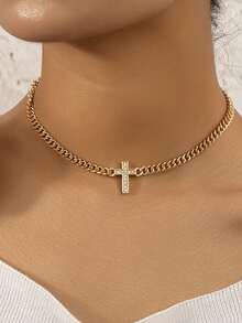 Feminine Fashion Elegant Cross Pendant Necklace Cold Style Simple Vintage Clavicle Chain - Silver - View 2