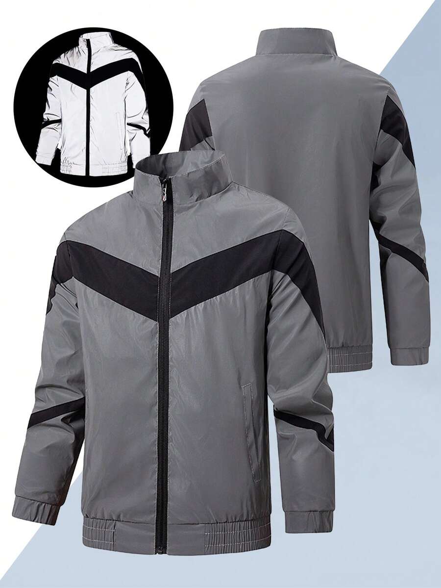 Herren Herbst reflektierende Reißverschluss Lässig Sportjacke für Outdoor Radfahren, Laufen, Fitness