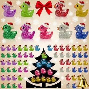 30 pezzi/ 50 pezzi/ 100 pezzi Paperelle di resina mini glitterate per decorazioni natalizie, perfette come regalo di Natale, ideali per fai da te, case delle bambole, mini giardini, paesaggi, acquari e artigianato per compleanni