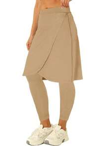 Fisoew Women's Tennis Skirt With Built-In Shorts - Knee Length Athletic Skort With Pockets, Gym Workout Golf Skirt, Y2K Sporty Aesthetic, Clean Girl Tennis Core, Squat Proof Skorts, Hot Girl Summer, Plus Size Available - Màu Khaki - Xem 2