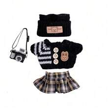 6.69 Inch Doll Clothes, Compatible With Labubu, Includes 3 Outfits - Fashionable Bucket Hat, Sweater And Pants Or Skirt Set, Suitable For 6.69 Inch Doll, Cute Doll Figure Accessories For Play And Display (Shoes And Doll Not Included)