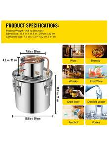 Alambic Distiller Alcohol Moonshine 5 Gal DIY Still Stainless Steel Copper Home Brew Water Wine Essential Oil Brewing Kit, Halloween And Christmas Party Supplies - 彩色 - 查看 11