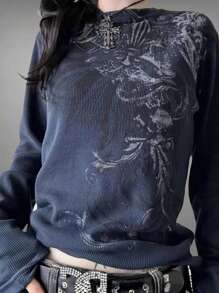 Women's Y2k Autumn T-Shirt Gothic Vintage Printed Ladies Fall Tops Long Sleeve Crew Neck Casual Going Out Tops Streetwear Aesthetic Clothes