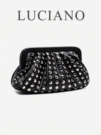 New Fashionable Versatile Minimalist Rivet Clutch Bag, Niche Design, High-End Retro Punk Style, Popular Design, Commute & Shopping Women's Black Handbag, Halloween Wallet, Perfect For Various Parties, Halloween Fashion And Goth Fashion