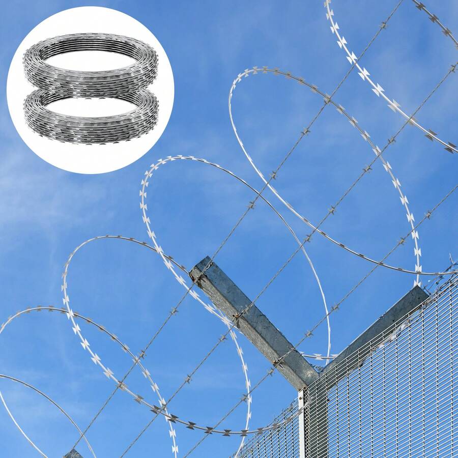 Razor Wires, 98 Ft Razor Barbed Wire, 2 Rolls Razor Wire Fencing Razor Fence, Razor Ribbon Barbed Wire Galvanized Razor Wire Fence, Rolls Razor For Garden - Silver - View 1