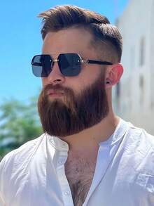 1 Piece Silver Metal Half-Rim Men's Black Fashion Glasses,Summer,Sunglasses Man,Glasses,Sun Glasses,Anti-Ultraviolet,Y2K Style,Back To School Season,Holiday Essential,Travel Essentials,Suitable For Beach Party,Street Wear,Selfie. - Multicolor - View 1