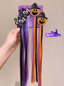 2/4 件女孩万圣节发饰，橙色和紫色南瓜女巫假发 - 彩色 - 查看 7