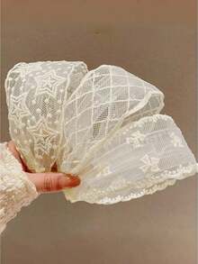 1/3 件儿童精致网眼刺绣优雅头带，防滑发饰 - 白色 - 查看 1