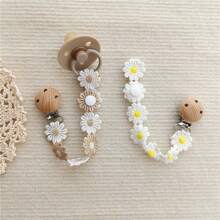 1个雏菊刺绣布艺奶嘴夹，防丢夹