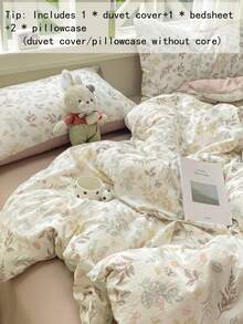 Juego de ropa de cama floral natural de Morandi, estilo nórdico minimalista, incluye 1 funda nórdica, 1 sábana plana y 2 fundas de almohada, sábana de unicolor, estampado de hojas de bosque, 100% poliéster, textura suave (sin relleno) - Marrón Mocha - Ver 8