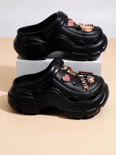 1 Pair Girls Gradient Pink-White Round Toe Cute Gold Plated Rabbit Decor Platform Waterproof Breathable Sandals, Suitable For Summer