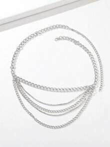 1pc Women's Sexy Silver 4-Chain Diamond Waist Chain, Suitable For Daily Wear With Jeans And Dresses