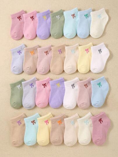 12 Pairs Baby Girls's/Girls Short Socks: Candy-Colored, Bow Pattern,Soft, Comfortable, Casual, All-Match, Ankle Socks - Suitable For Daily Use, Random Mixed Colours