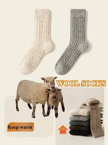 1/2/3/6 双装女士中筒袜，适合秋冬季节，可爱圆点图案，保暖舒适，可搭配靴子，厚羊毛袜，舒适袜