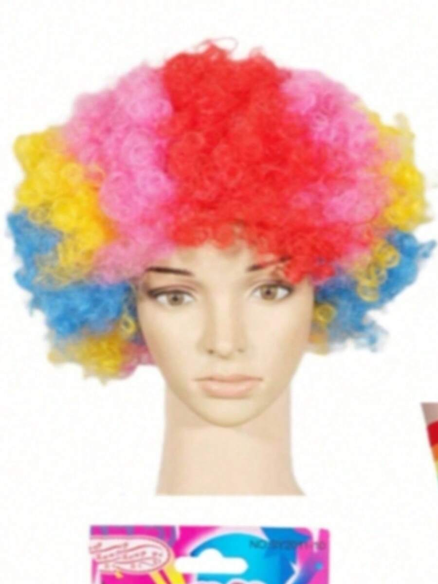 1pc Clown Costume Colorful Rainbow Curly Wig, Exaggerated Party Decoration Costume Wig,Halloween