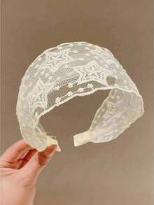 1/3 件儿童精致网眼刺绣优雅头带，防滑发饰 - 白色 - 查看 5