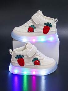 1 Pair PU Toddler Kids LED Light Up Mid-Top Hook And Loop Design Anti-Slip Fashion Cute Classic Student Sports Light Up Shoes, Suitable For Autumn - White - View 6