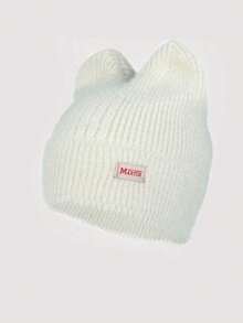 1 件儿童可爱猫耳钩针编织便帽，日常穿着，冬季