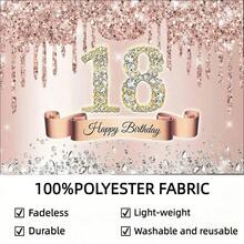 1 pièce Bannière de fond de fête d'anniversaire 18 ans en or rose, décoration de fête d'anniversaire rose scintillante avec diamants, en matériau polyester, convient pour la décoration de fête d'anniversaire, les activités de célébration, le fond de table de gâteau, convient pour la décoration d'ameublement intérieur/extérieur, le jardin, la cour, thème universel - Multicolore - Voir 6