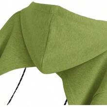Women Crop Top Pullover Sweatshirt Long Sleeve Drawstring Hoodie - 軍綠色 - 查看 3