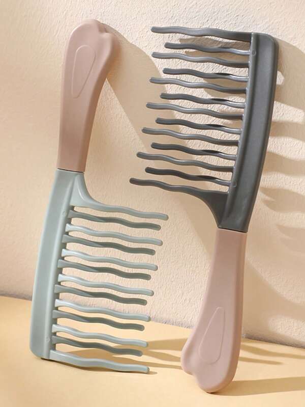 1/2 piezas Peine de dientes anchos mejorado para rizos, peine desenredante con doble hilera de dientes ondulados para cabello rizado, ondulado, grueso, largo, húmedo y seco. Cepillo de ducha con dientes grandes para mujeres, niñas y hombres (gris).