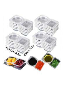 5 piezas/20 piezas/30 piezas/40 piezas/50 piezas Recipientes desechables para condimentos con tapas, recipientes de plástico de doble capa para lonchera, condimentos de viaje, aperitivos, salsa para mojar, regalos de Navidad y Halloween