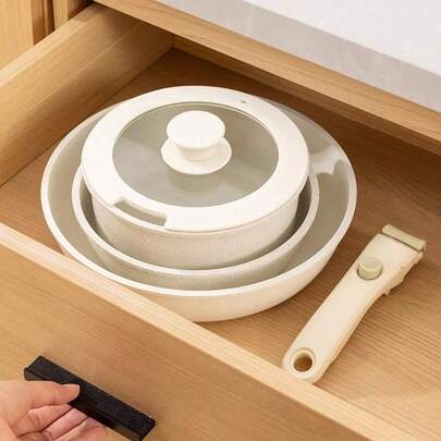 5件套可拆卸炊具套装，不粘煎锅，炖锅，可拆卸手柄，大理石涂层，高品质锅具，耐热可拆卸手柄，可用作炊具和餐具，家庭晚餐用品，派对用品