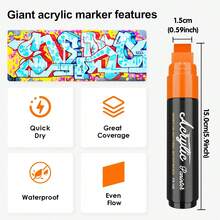 10 Colors Jumbo Markers - 15mm Extra Large Felt Tip Acrylic Paint Pens With 2 Metallic Colors, Vibrant & Long-Lasting Ink For Rock, Wood, Ceramic, Glass, Canvas, Eggs, Pumpkins, Posters - Multi-Surface Art Supplies For Crafts, DIY, Home Decor, Crafting Supplies, Versatile Drawing Tools, Bold Color Payoff