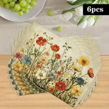 1/4/6 miếng lót đĩa in hoa dại nhiều màu, dùng cho tiệc tùng, nhà bếp, trang trí phòng ăn. Miếng lót đĩa in 100% vải lanh/Đế lót ly cà phê, có thể giặt bằng tay - Lý tưởng cho bàn ăn, nhà hàng, trang trí sinh nhật & tiệc tùng, trang trí nhà cửa - ZYMCD-626 - Xem 12