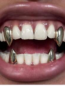 1 Set Smooth Fang Teeth Metal Hip Hop Vampire Teeth Decorations, Suitable For Cosplay, Carnival, Daily Wear, Unisex