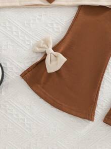 女婴杏色长袖大蝴蝶结上衣和棕色蝴蝶结喇叭裤套装，秋冬 - 杏色 - 查看 7