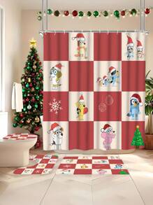 [Holiday Edition] 1/3/4pcs Bluey Family Cosplay Shower Curtain Set, Featuring Christmas Tree, Halloween Turkey Plaid Witch Hat, Bat Prints