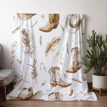 Retro Western Cowboy Theme, Cowboy Boots, Cowboy Hats, Cacti, Feather Design Patterns, Modern Home Style,Super Soft Flannel Printed  Blanket,As Birthday Gifts, Family, Wedding, Souvenir Blankets, Polyester Blankets Suitable For All Seasons, Washable, Machine Washable, Lightweight, Breathable, Comfortable, Warm, Unique, 280gsm For Him, Her Personalized Ideal Gifts For Her, Him, Family, Boyfriend, Girlfriend, Father, Family, Mother, Lover, Daughter, Son, Grandfather, Grandmother, Teacher,Doctor, Nurse,Friend, Classmate, Pet.Perfect Nap, Camping, Travel, Home, Daily Life, Office Decoration, Birthday, Anniversary, Valentine's Day, Thanksgiving, Graduation Season,Christmas, Halloween, Mother's Day, Father's Day, Wedding, New Year Gifts ,Sofa,Bed,Car,Bedroom,Living Room,Office,  Outdoor Camping, Beach,Wall Decoration - 多色4 - 查看 3