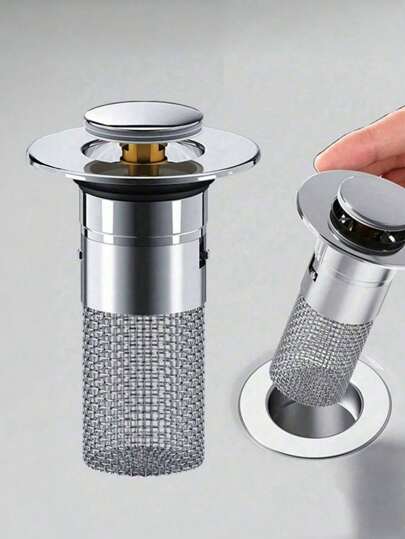 1 Stück universeller Spülbecken-Ablauffilter mit Rückprall für das Badezimmer - Drück-runter, Pop-up verchromter Spülbeckenfilter mit Haarsiebeinsatz - passt für Löcher mit 3,5-4 cm Durchmesser - Badezimmer Spülbecken Ablaufstöpsel Heim Badezimmer Dekoration Herbstdekoration Schulanfang