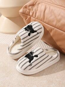 Women's New Plush Lined Indoor Slippers, Thick Sole Home Warm Anti-Slip Couple Furry Shoes For Autumn/Winter - Grey - View 4