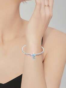 Sterling Silver Charm Love Bow Happy Birthday Blue Beads Charm Pendant Ball Suitable For Bracelets DIY Women's Jewelry - 銀色 - 查看 14
